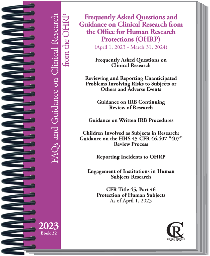 Book 22:  2023 Frequently Asked Questions and Guidance on Clinical Research from the OHRP